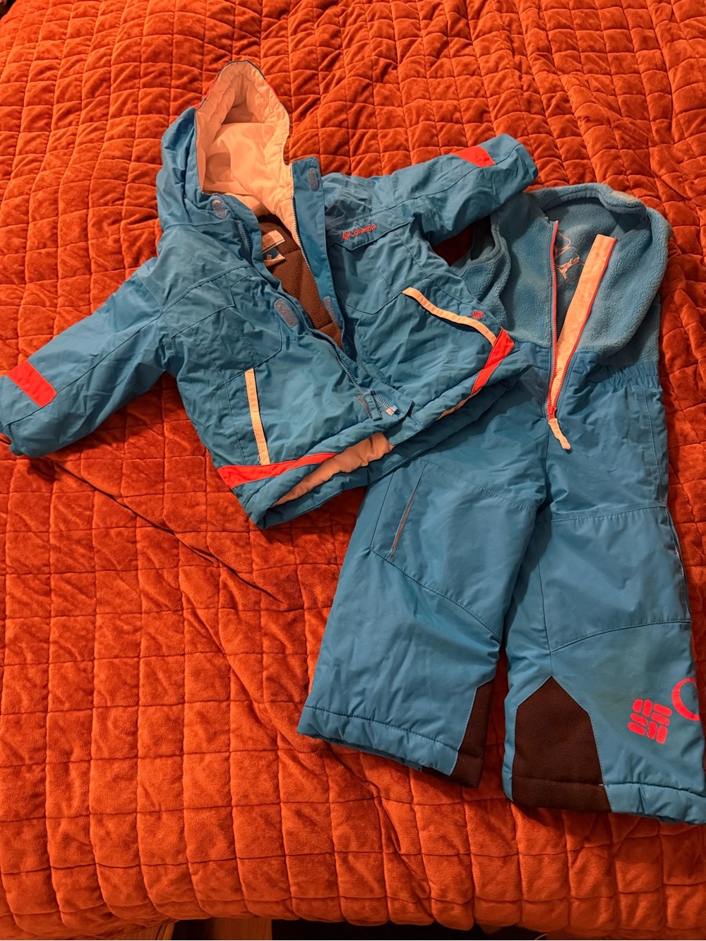 Columbia Kids Two-Piece Blue Snowsuit with Coral Accents
